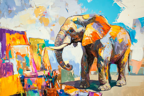 Kleurrijk olifantenschilderij