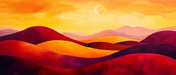 Zonsondergang over glooiende heuvels van Poster Art Shop