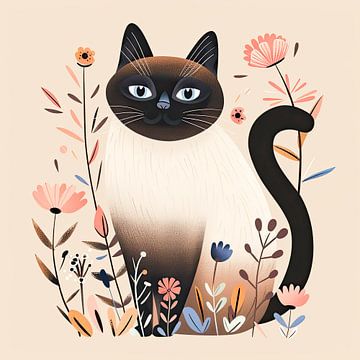 Decoratieve katten kunst print van Vlindertuin Art