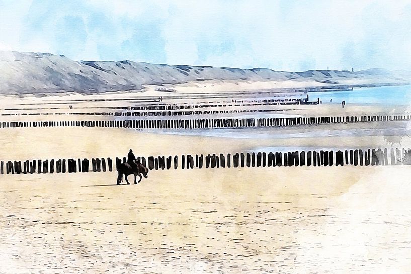 Watercolour image of the beach and dunes of Zoutelande, Zeeland by Danny de Klerk
