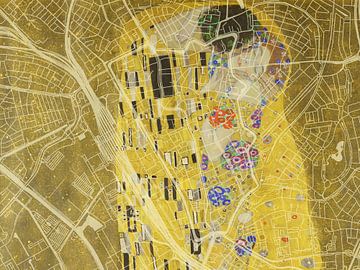Kaart van Utrecht Centrum met de Kus van Gustav Klimt van Map Art Studio