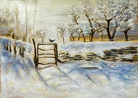 Winter atmosphere with blackbird in the snow by Colico