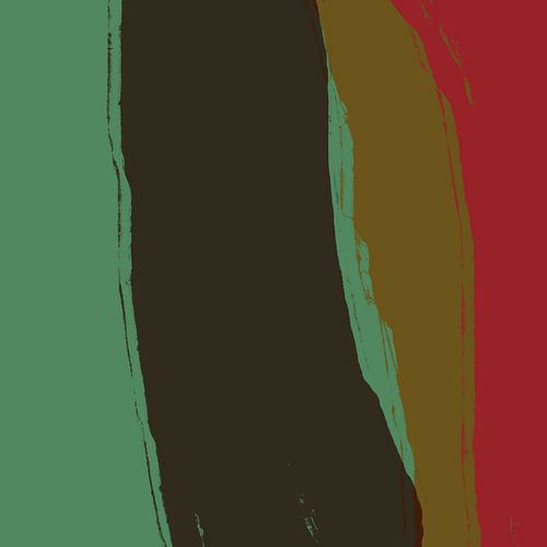 Peinture abstraite d'inspiration rétro en brun, vert mousse et rouge chaud