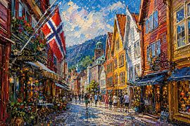 Bergen in Norway, an impressionist painting. by Gallery Hoppenbrouwers
