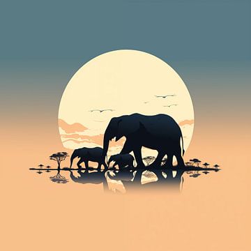 Troupeau d'éléphants couleurs claires minimalisme sur TheXclusive Art