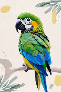 Colourful parrot on branch by Art & Soul Creations