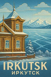 Irkutsk Holzarchitektur Kunstdruck - Sibirisches Spitzenhaus & Winter Poster