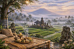 Bali Rice Terrace Temple Sunrise View