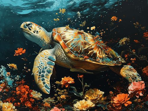 Aquatic Ballet in Blossom Sea | sea turtle