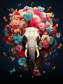 Explosion of flowers and elephant | colourful