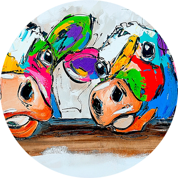 Kleurrijke Koeien op een Rij | Panorama van Vrolijk Schilderij