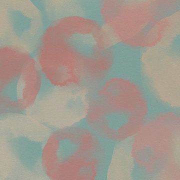 Abstracte aquarelvormen in roze, wit, blauw. van Dina Dankers