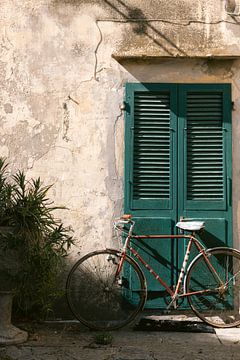 Bike and green door in Tuscany | Italy photo print travel photography by HelloHappylife