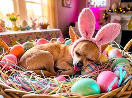 Chihuahua Sleeping in Easter Basket by ArtMomente