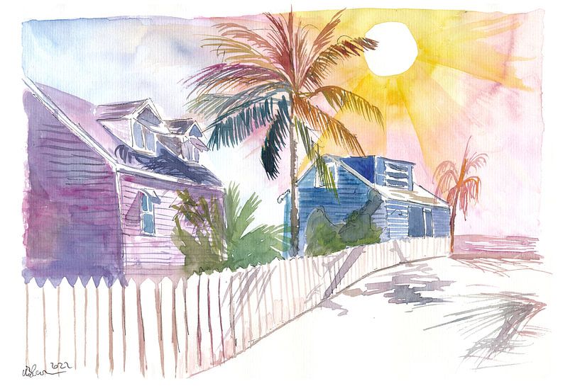 Abaco Cay in de Bahamas Zonsondergang met Island Dream Beach Home van Markus Bleichner