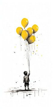 Boy with Yellow Balloons by Blikvanger Schilderijen