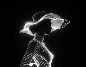 Büste einer eleganten Dame mit großem Hut in der Kleidung der 1930er Jahre