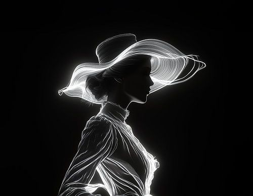 Borstbeeld van een elegante dame met grote hoed in jaren 30 kleding