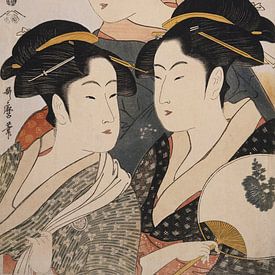 Kitagawa, Utamaro,drie schoonheden, Kosha, Japanse prent van Liszt Collection