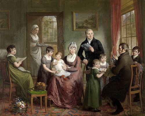 Portret van de familie van Adrianus Bonebakker met Dirk L. Bennewitz, Adriaan de Lelie