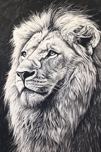 Majestueuze leeuw in zwart-wit