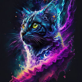 Mystical Neon Cat by Susanne Van Grimbergen
