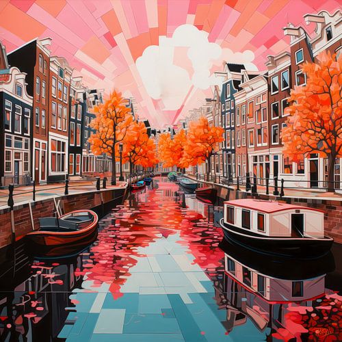 Modernes Amsterdam, impressionistisches abstraktes Bild einer Amsterdamer Gracht