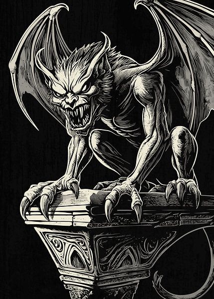 Gargouille effrayante sur socle de pierre par Pixelbull Design