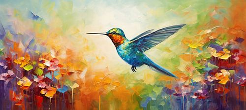 Kolibrie | Blauw tussen Kleuren van Blikvanger Schilderijen