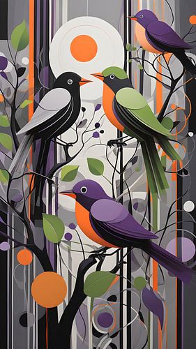 Minimalistische vogels in felle tinten