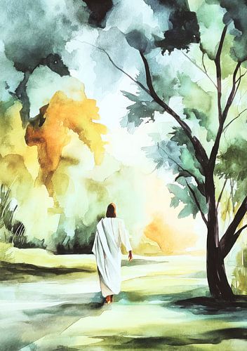 Jesus on the way - watercolour