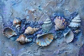 Blaue Muscheln – Abstrakte Küstenwandkunst von Joriali Fine Art