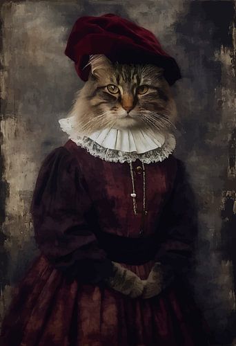 Kat in kleding uit de industriële revolutie Portret