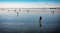 Skaters on the ice in Hoorn by Jan van der Knaap thumbnail