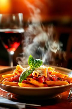 Gestoomde pasta met rode wijn - een moment van genot van Poster Art Shop