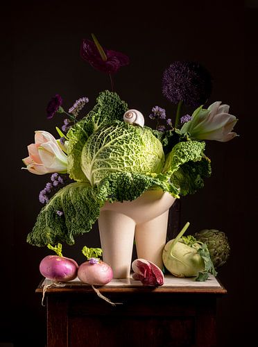 Stilleben mit Grünkohl und Kohlrabi von Willy Sengers