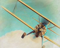 Retro Style Painting of a Flying Boeing Stearman Model 75 From 1936