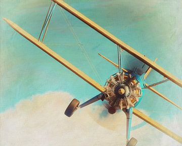 Retro stijl schilderij van een vliegende Boeing Stearman Model 75 uit 1936 van Jan Keteleer