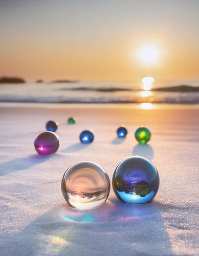 Gloeiende knikkers in de gouden zonsondergang