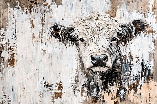 Abstracte Schotse hooglander schilderij