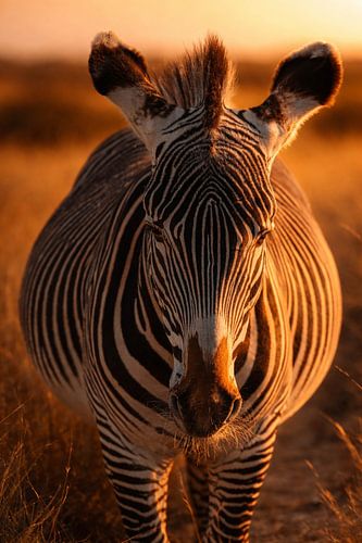 zwangere zebra op de steppe tijdens de zonsondergang