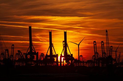 Hamburg harbour at sunset, Hamburg