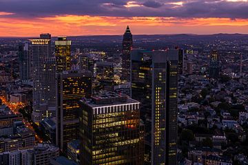 Uitzicht over Frankfurt am Main bij nacht. van ManfredFotos