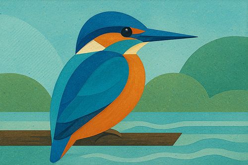 Een geometrische illustratie van een ijsvogel.