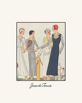 Jeux de tennis | Het tennisspel | Historische Art Deco prent | Vintage mode advertentie | Sport