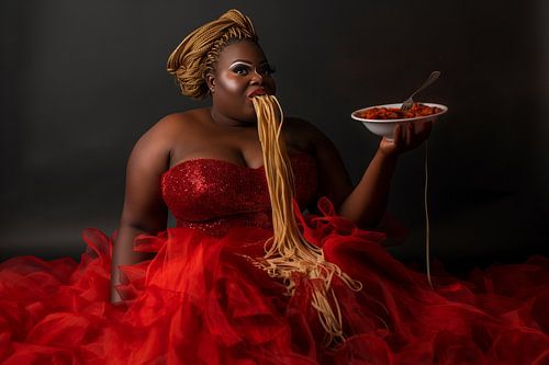 woman eats spaghetti