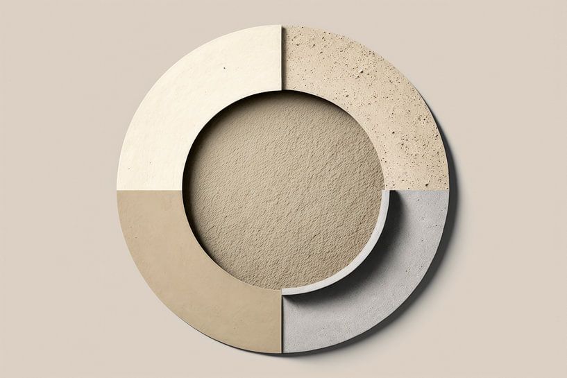 Abstracte cirkel in bruin tinten en 4 vlakken van Digitale Schilderijen