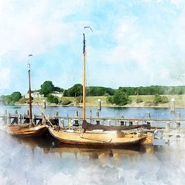 Aquarelafdruk van een Zeeuwse hoogaars. van Danny de Klerk