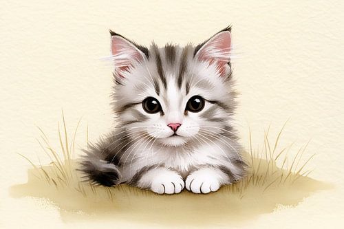 Schattige realistische kitten schilderij