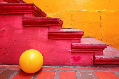 Escalier minimaliste avec boule jaune